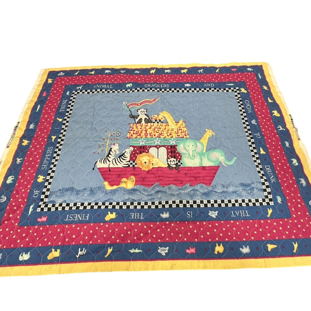 “Quilted Daisy Kingdom Noah’s Nursery fabric‎ panel with unfinished edges NWOT